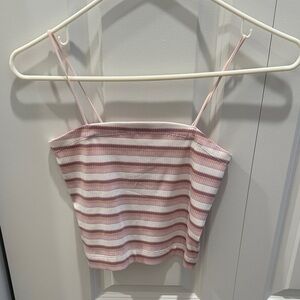 American Eagle Outfitters Pink & White Striped Ribbed Cami